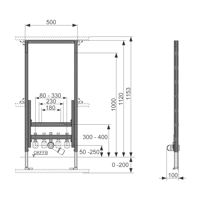 Potinkamais universālais bidē rāmis TECEprofil 1120 mm ar stiprinājumiem