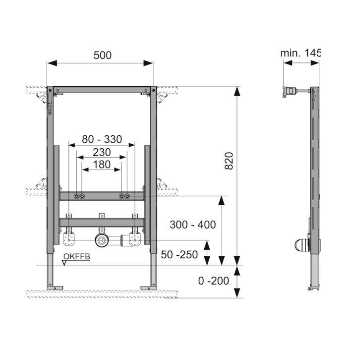 Potinkamais universāls bidē rāmis TECEprofil 820 mm ar stiprinājumiem