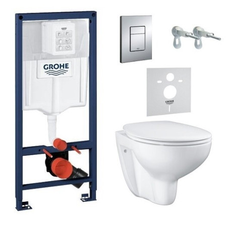 GROHE Rapid SL 5 in 1 concealed toilet frame + GROHE Bau Ceramic Rimless wall-hung toilet with soft-close seat
