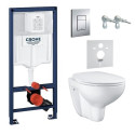 Подвесной каркас унитаза GROHE Rapid SL 5 в 1 + подвесной унитаз GROHE Bau Ceramic Rimless с крышкой с мягким закрыванием