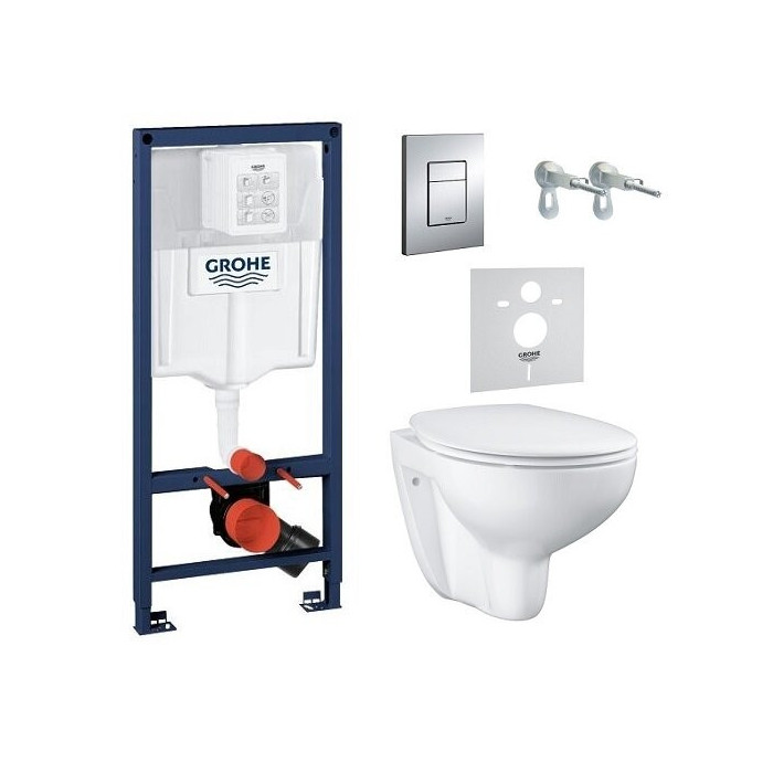 Подвесной каркас унитаза GROHE Rapid SL 5 в 1 + подвесной унитаз GROHE Bau Ceramic Rimless с крышкой с мягким закрыванием