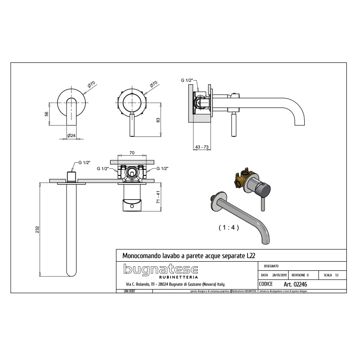Built-in sink mixer BUGNATESE Kobuk with built-in part (Various finishes available)