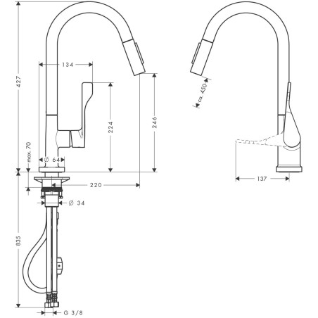 Kitchen (sink) faucet with pull-out spout HANSGROHE Axor Citterio, stainless steel, 39835800