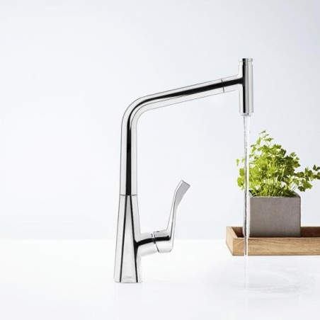 Кухонный смеситель с выдвижным изливом HANSGROHE Metris Select 320, хром, 73803000