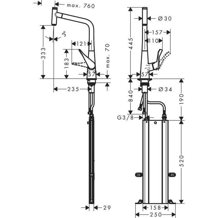 Virtuves (izlietnes) maisītājs ar izvelkamu snapu HANSGROHE Metris Select 320, hromēta, 73803000