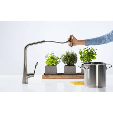 Кухонный смеситель с выдвижным изливом HANSGROHE Metris Select 320, нержавеющая сталь, 14820800
