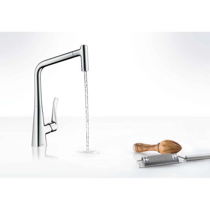 Кухонный смеситель с выдвижным изливом HANSGROHE Metris Select 320, нержавеющая сталь, 14820800