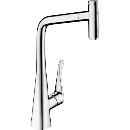 Virtuves (izlietnes) maisītājs ar izvelkamu snapu HANSGROHE Metris Select M71, hromēta, divu plūsmu, 73816000
