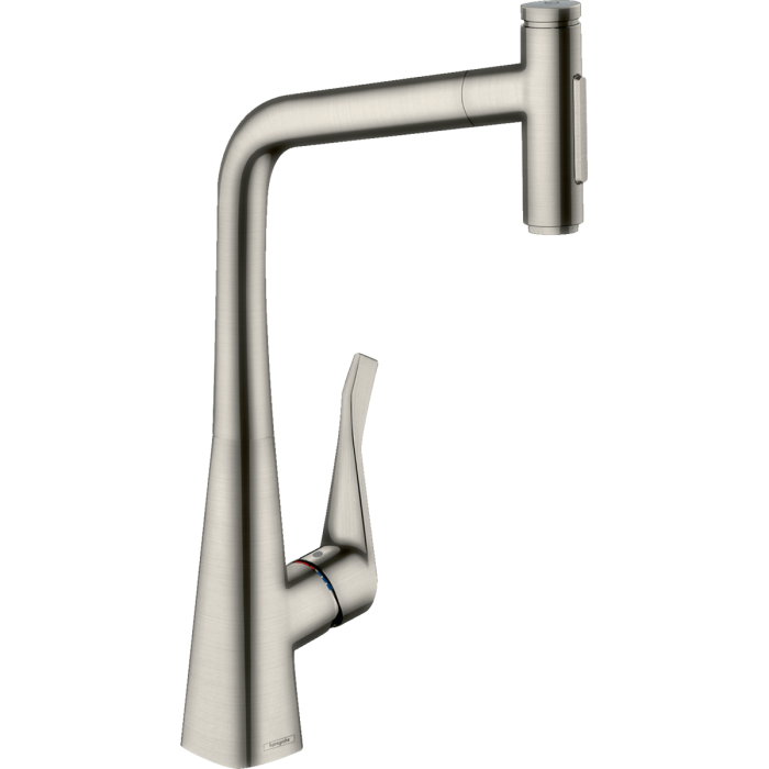 Kitchen (sink) faucet with pull-out spout HANSGROHE Metris Select M71, stainless steel finish, dual flow