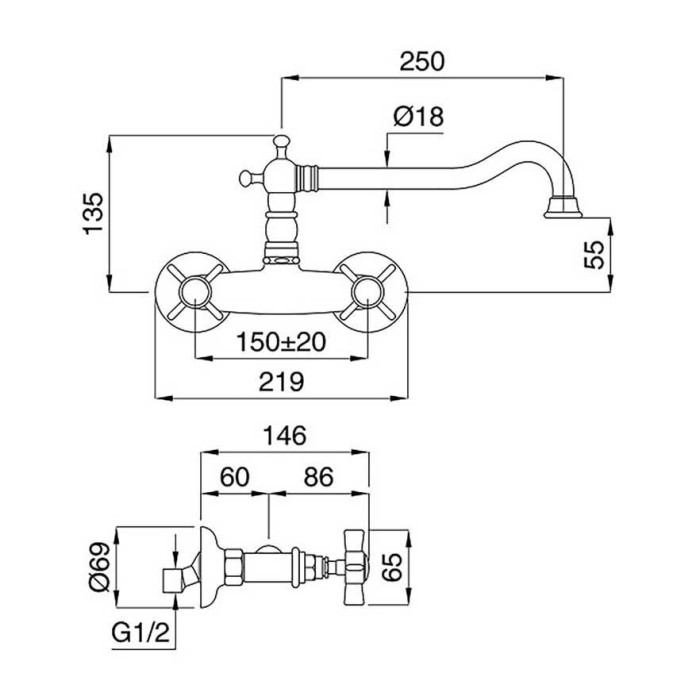 Mixer for kitchen sink with pull-out hose BUGNATESE Cucina 852 (Various finishes available)