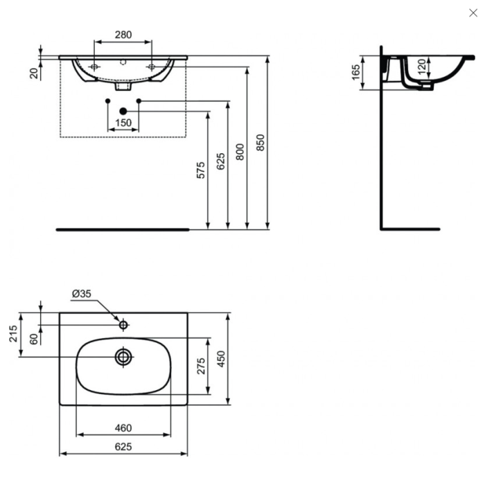 Izlietne uzstādāma uz skapīša IDEAL STANDARD Tesi, melna matēta 63 cm, T3510V3