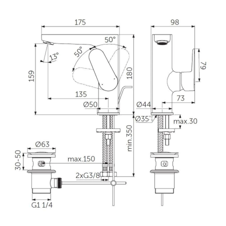 Augsts izlietnes maisītājs IDEAL STANDARD Cerafine O, melns - mati, BC703XG