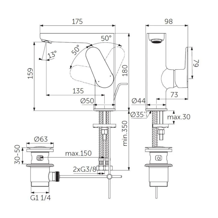 Augsts izlietnes maisītājs IDEAL STANDARD Cerafine O, melns - mati, BC703XG