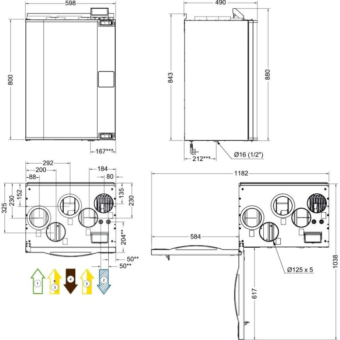 Rekuperatoru SYSTEMAIR Save VTR 250/b R/L (1000 W)