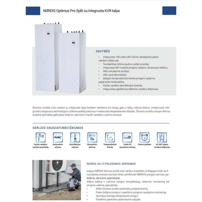Air-water heat pump NØRDIS Optimus Pro (with integrated 240 l buffer tank) 16 kW -25, three-phase