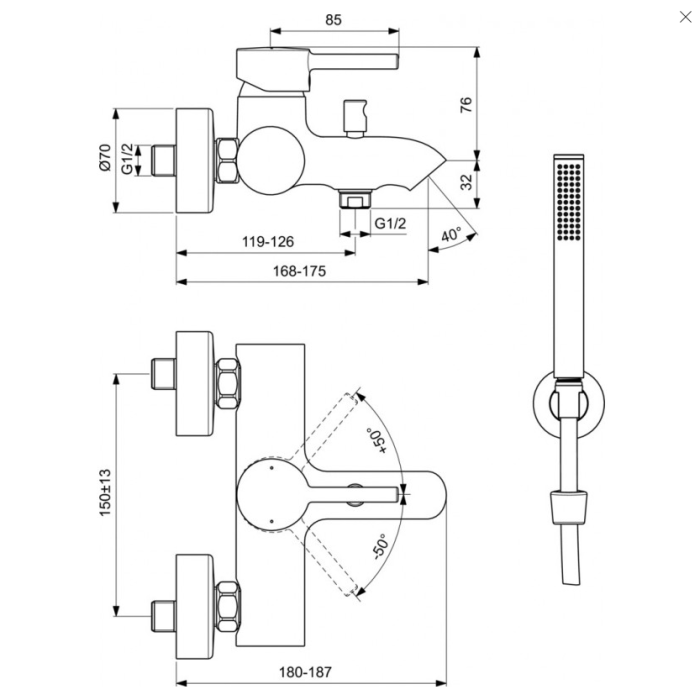 Vannas jaucējkrānu komplekti IDEAL STANDARD Cerline, melns-matēts, BC270XG