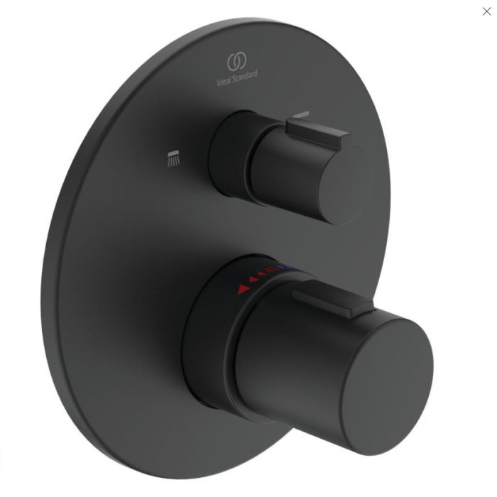 Потенциальная термостатическая душевая система IDEALUS STANDARTAS Ceratherm 100, с головкой 300 мм caseus, черная матовая, A7573