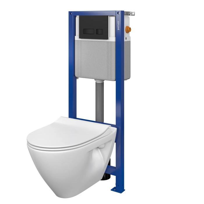 CERSANIT 4 in 1 concealed toilet frame, black-matt + CERSANIT Clean On wall-hung toilet with SLIM Slowclose seat