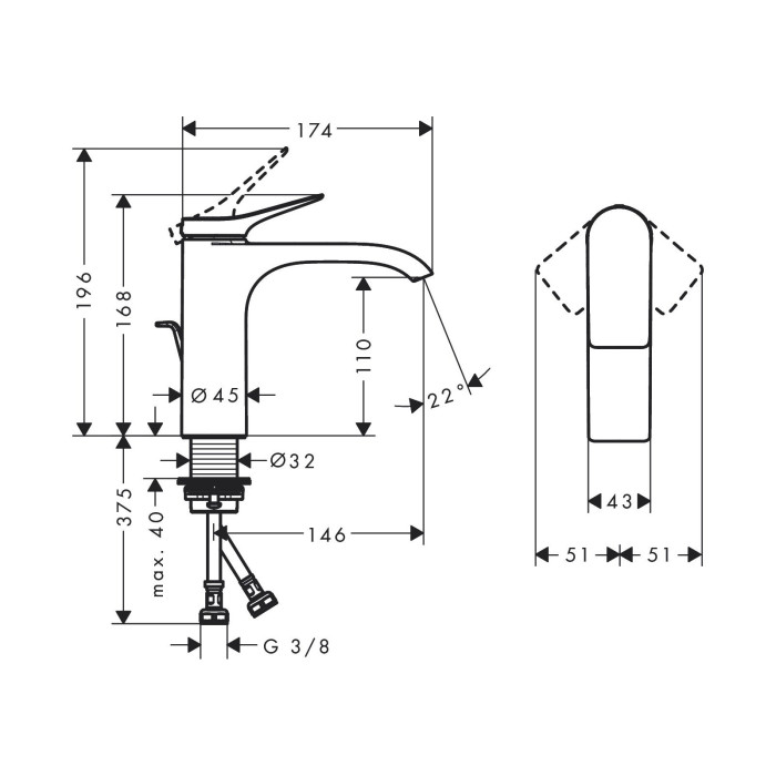 Смеситель для раковины с донным клапаном HANSGROHE Vivenis 110, 75020000