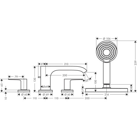 Vannas jaucējs HANSGROHE Vivenis melnā-matē, 75444670