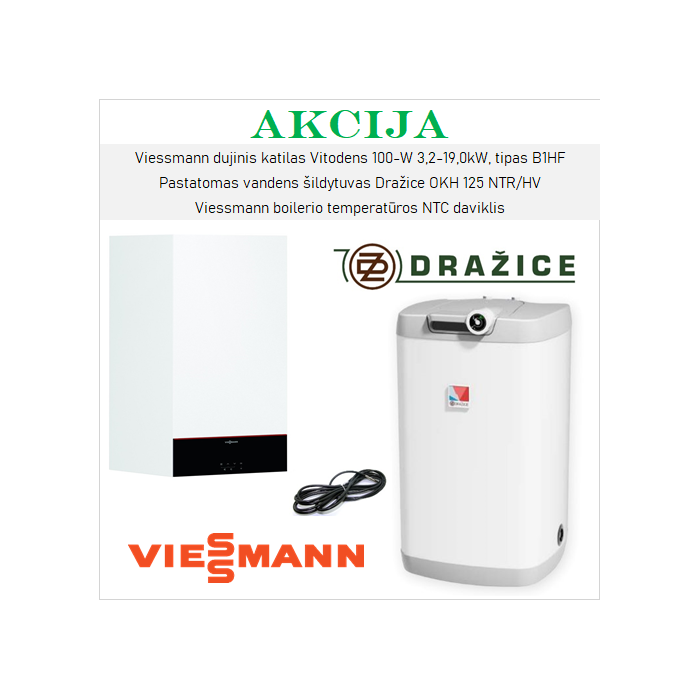 Akciju VIESSMANN 19 kW no DRAŽICE 125 l apkures iekārtu komplekti