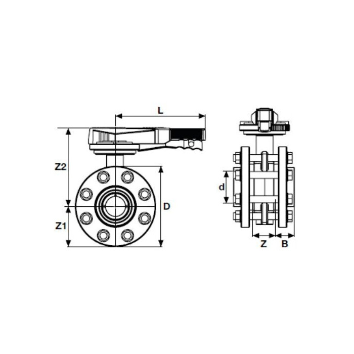Vārsts ar flanšu adapteriem PVC-U PİMTAŞ 315 (PN10), ūdensizturīgs