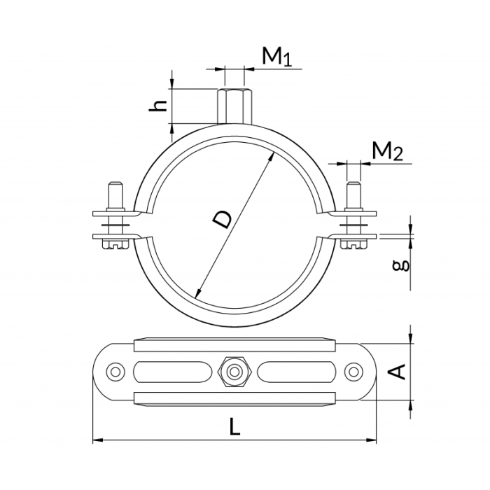 Metāla turētājs ar divkāršu vītni trokšņa slāpēšanas ieliktņiem NICZUK METALL 6"" (151-160 mm), M8-M10