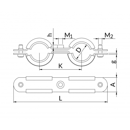 Metāla divkāršais turētājs ar trokšņu slāpēšanas ieliktni NICZUK METALL 1"" (31-34 mm), M8