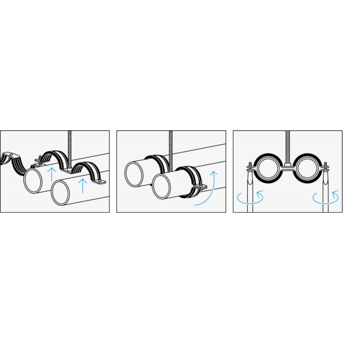 Double metal holder with noise-dampening insert for copper pipe NICZUK METALL 15 (15-17 mm), M6 (100 pcs)