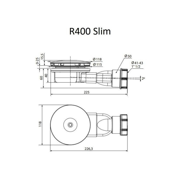 Pazemināts sifons dušas paletei RADAWAY R400 SLIM 90 mm