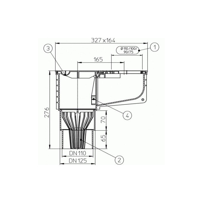 Caseus collection trap HL660/2 with a non-freezing siphon, connection rings