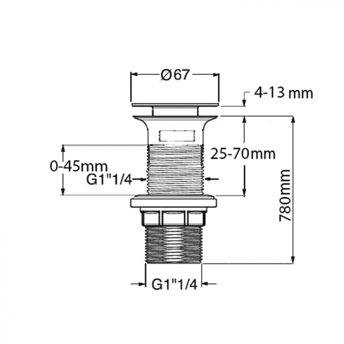 Bottom valve Click Clack with ceramic head, with overflow