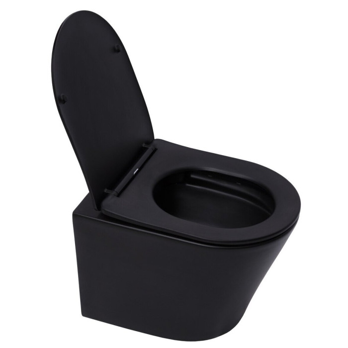 Pakabināms tualetes pods SAT Infinitio Compact Rimless ar Slim Slow close vāku, melns-matēts
