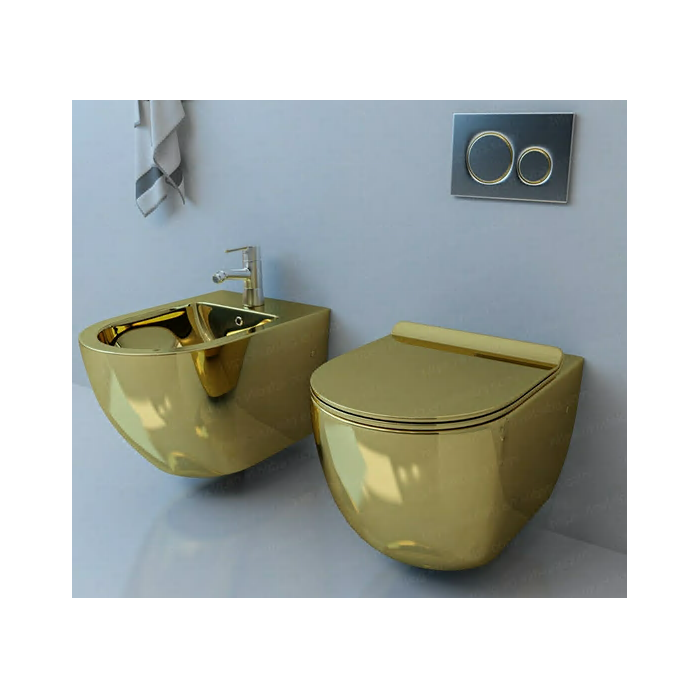 Suspended unit MEPA Rimless with seat and cover, glossy gold