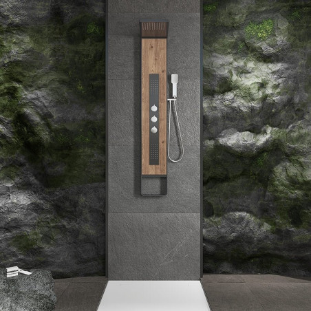 Stainless steel shower panel MEPAshower Wood 718 with thermostatic mixer