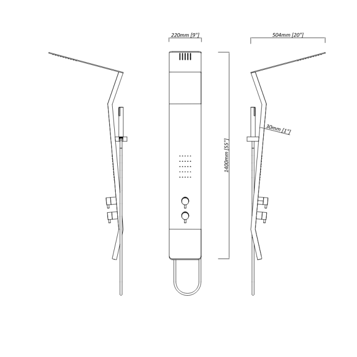 Shower panel MEPAshower Black-Al 717 with thermostatic mixer
