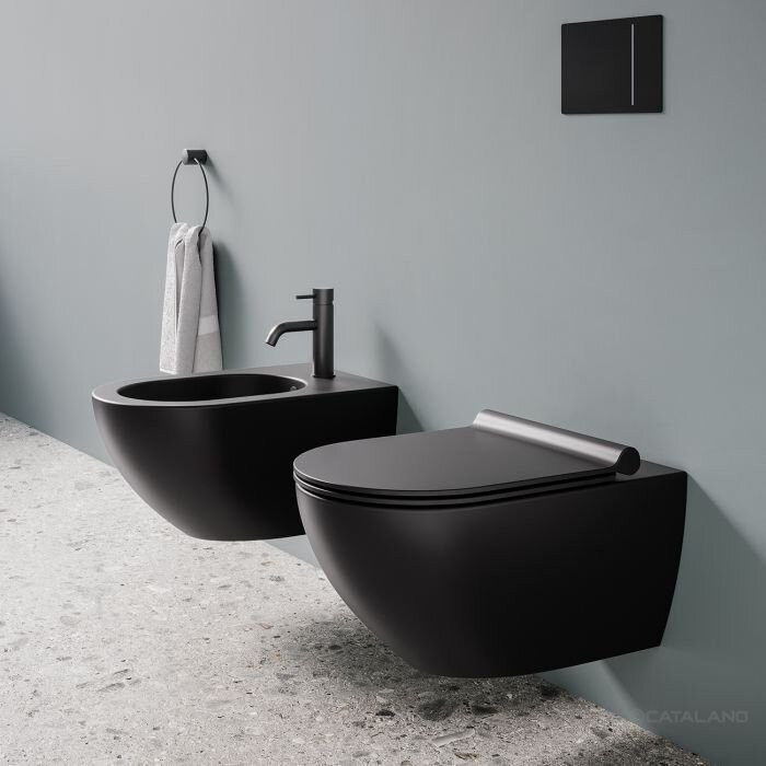 Pakabināms tualetes pods CATALANO Sfera Rimless ar Slim Slow close vāku, melns-matēts