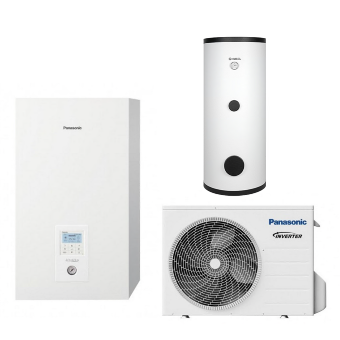 J jaunākās paaudzes siltumsūknis gaiss - ūdens 5 kW PANASONIC, ar 200 l tilpumu, vienfāzes