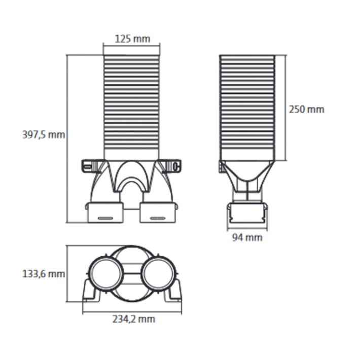 Difuzora kaste 180° UBBINK Air Excellent Dn 125 - 2 x Dn 75