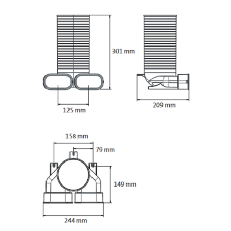 Difuzora kaste 90° UBBINK Air Excellent Dn 125 - 2 x Dn 100 x 50