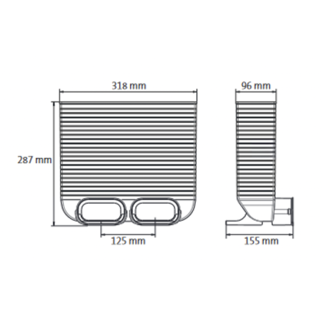 Plastic floor grille box UBBINK Air Excellent 318 x 96 mm - 2 x Dn 100 x 50 mm