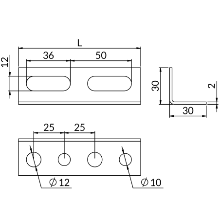 Perforated profile in L shape NICZUK 30 x 30 mm / 2 mm, length 2 meters