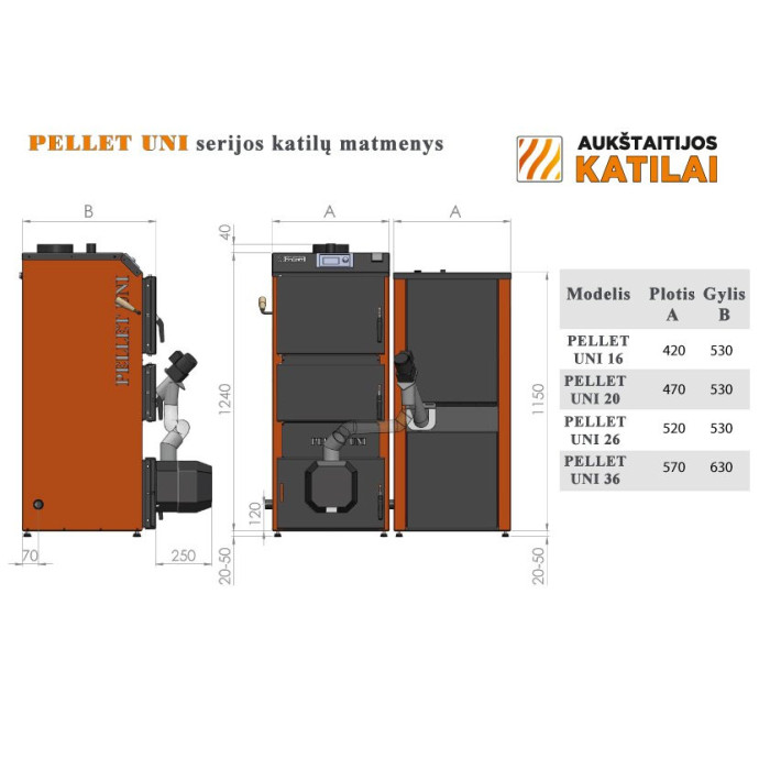 Granulētais katls AUKŠTAITIJAS KATLI Granulas Uni 36 kW