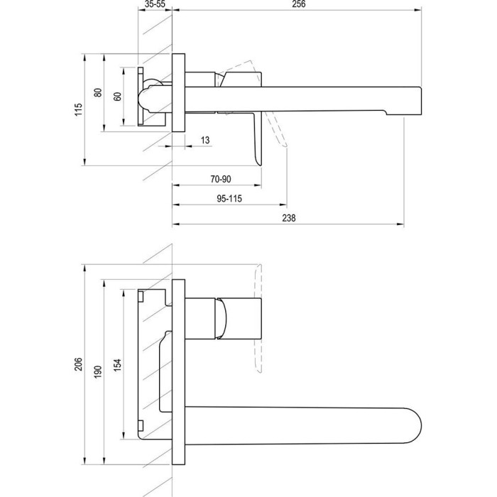 Built-in sink mixer with built-in part RAVAK Puri, black-matt