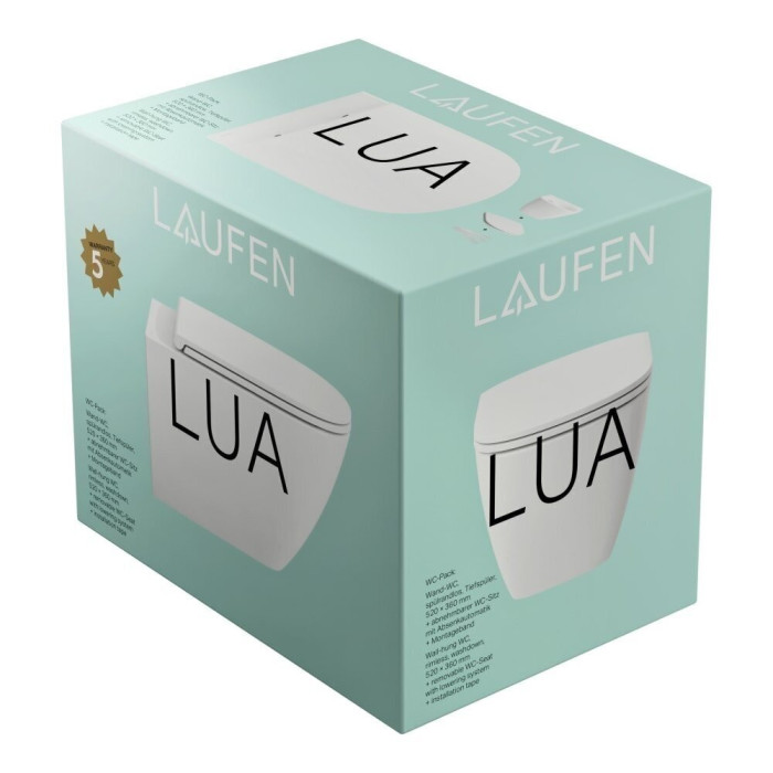 Pakabināms tualetes pods LAUFEN Lua Advanced Rimless, balts ar Slim SoftClose vāku