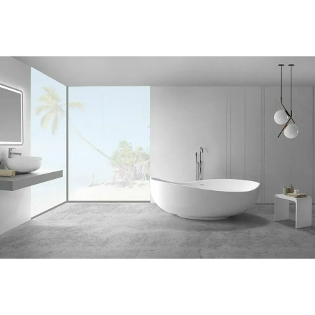 MEPA Bend stone resin bathtub 184 x 112 cm with white matte siphon