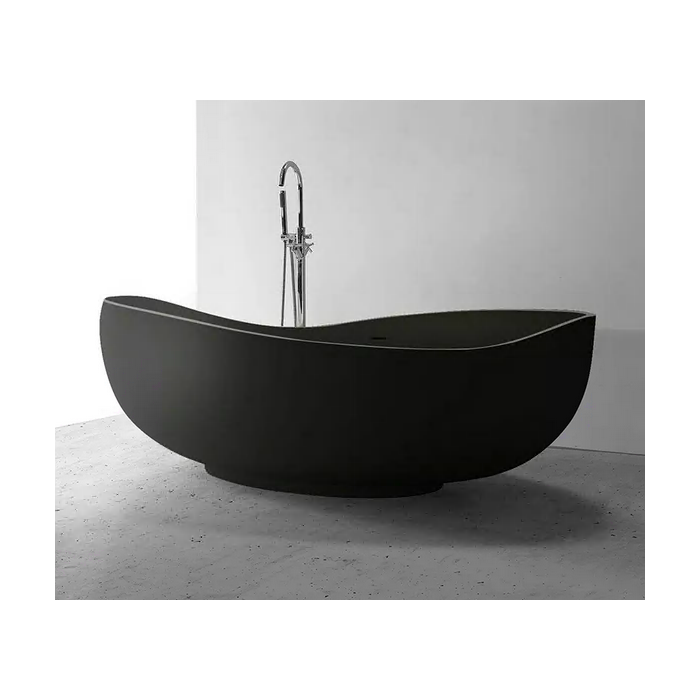MEPA Stone Composite Bathtub Bend Matt-Black 184 x 112 cm with Black Matte Drain