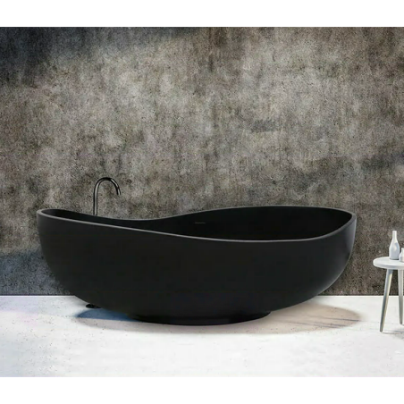 Akmens masas vanna MEPA Bend Matt-Black 184 x 112 cm ar melnu matētu sifonu