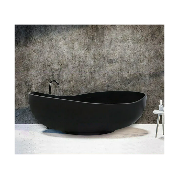 Akmens masas vanna MEPA Bend Matt-Black 184 x 112 cm ar melnu matētu sifonu