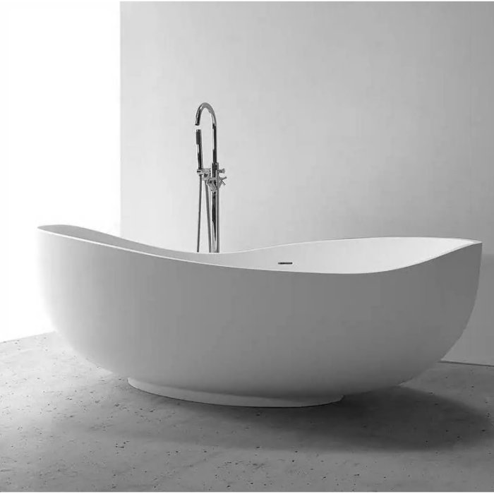 Akmens masas vanna MEPA Bend Matt-Black 184 x 112 cm ar melnu matētu sifonu